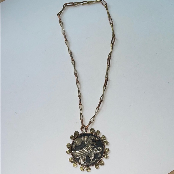Vintage 1960’s Mexican Brass & Copper Mayan Eagle Motif Pendant - Picture 3 of 7